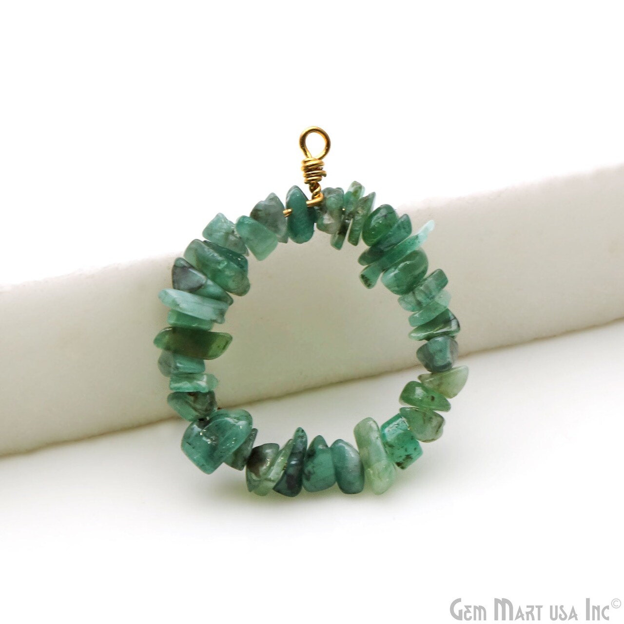 Gemstone Chip Hoop, 33x26mm Round, Gold Wire Wrapped Uncut Beads Jewelry, Nugget Pendant Charm, GemMartUSA (50550)